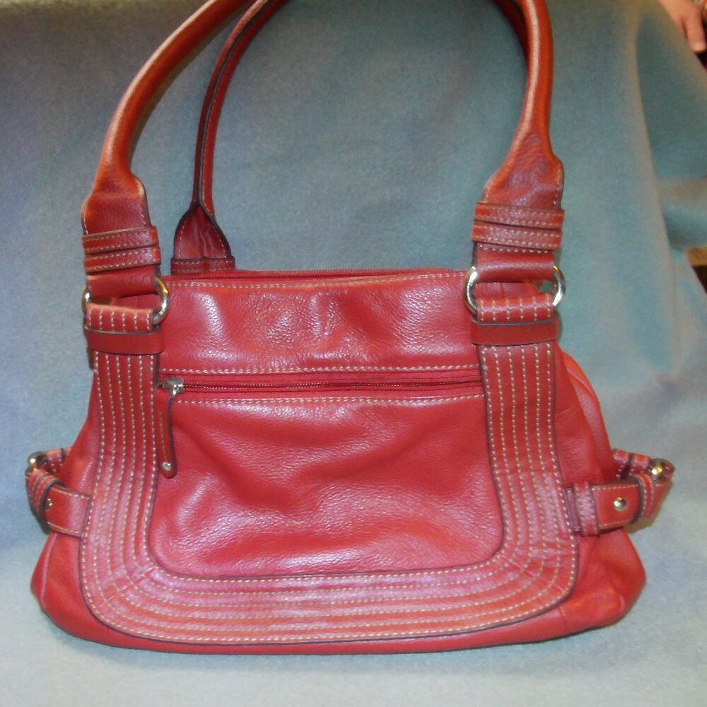 Tignanello Red Leather handbag- dbl strap- 12x8x5